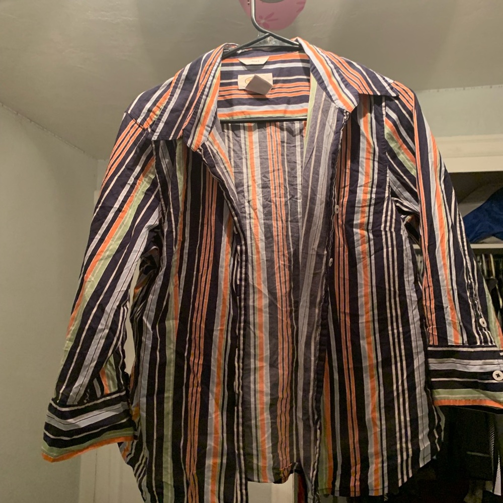 3/4 sleeve striped button down